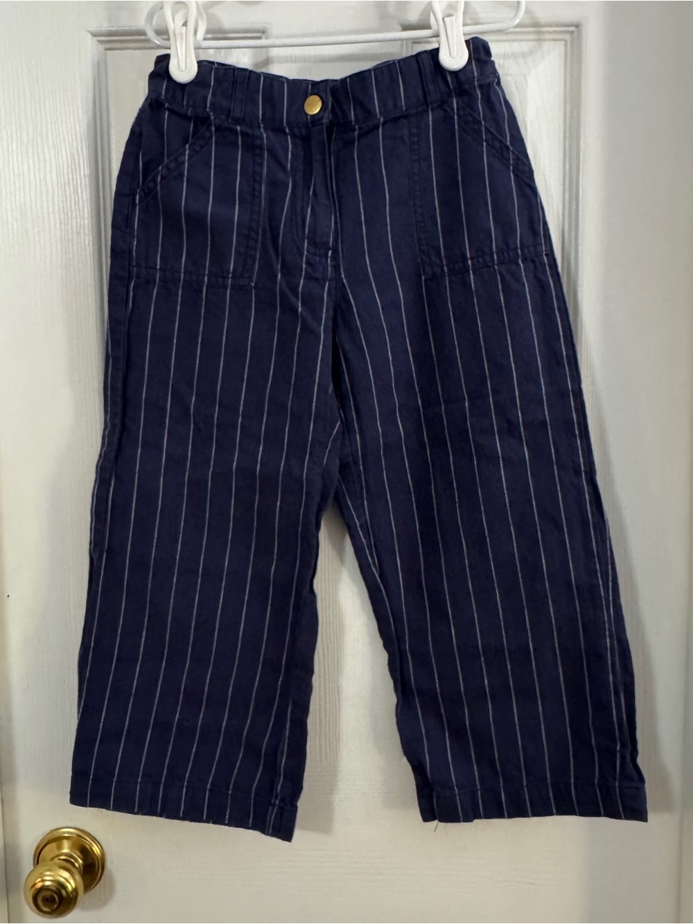 Janie and Jack Girl Navy Blue and White Pinstripe Cotton Capri Chinos